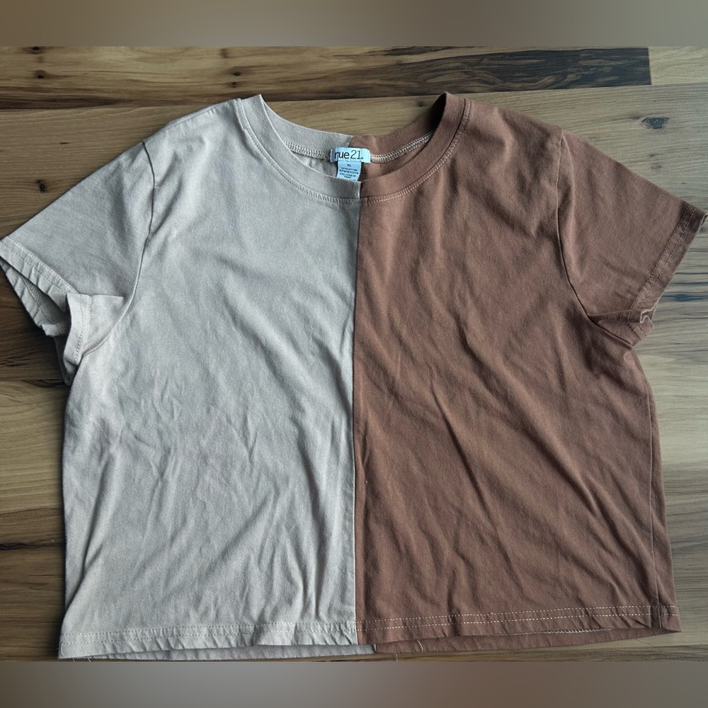 Rue21 baby tee Two-Tone Shirt - Cream and Brown